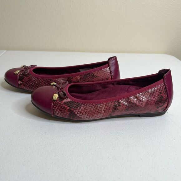 Vionic Minna Purple Leather Cap Toe Bow Snakeskin Ballet Flats Slip On Women 7 - Picture 4 of 14